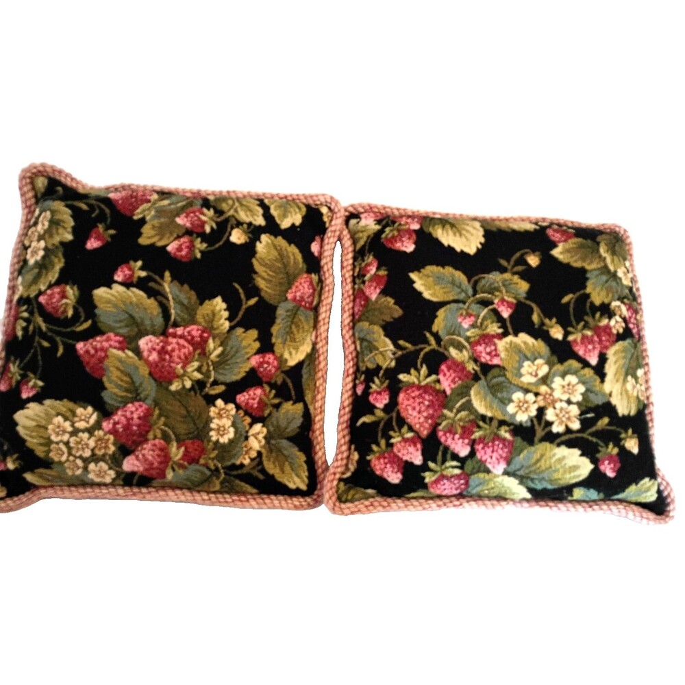 French Country Cotttage Core  Strawberry Tapestry Pillows 13x13''